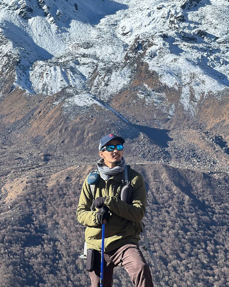 Kushal Ghimire, Software Developer, on a trek in the Nepali Himalaya