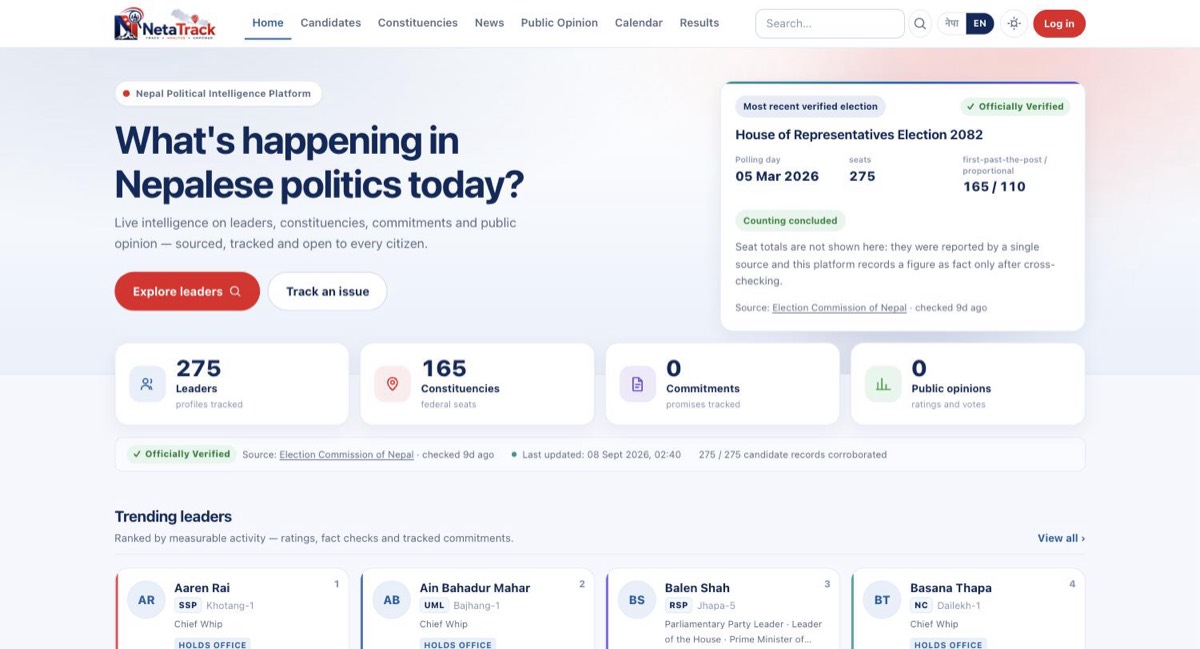 NetaTrack — screenshot of the live site